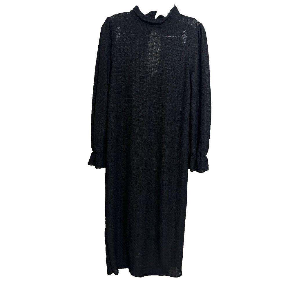 Zara‎ Women's Black Waffle Mock Neck Long Sleeve Maxi Dress Size S
